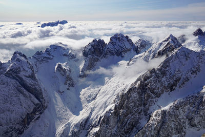 Scenic view of snowcapped mountains against sky