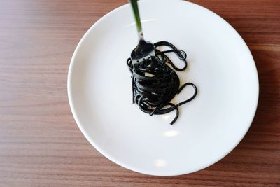High angle view of food in bowl on table