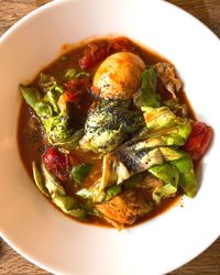 High angle view of meal served on table