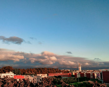 High angle view of buildings against sky