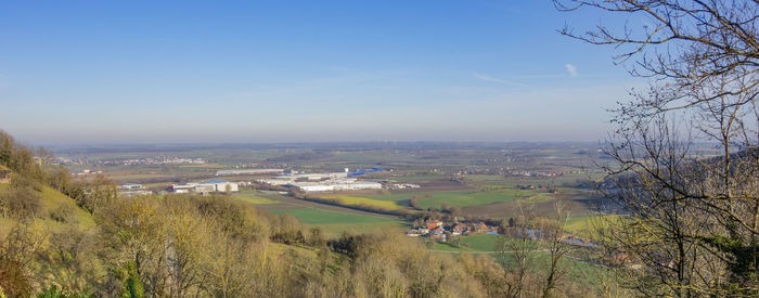 High angle view of trees on field against sky