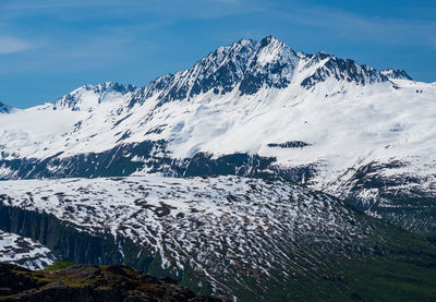 Scenic view of snowcapped mountains against sky