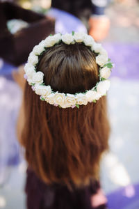 High angle view of tiara on bride