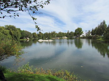 Scenic view of lake against sky