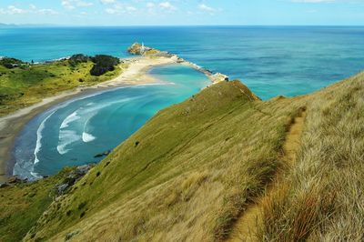 Scenic view of sea against blue sky