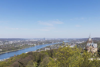 High angle view of buildings against sky