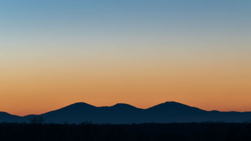 Scenic view of silhouette mountains against sky during sunset