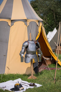 View of tent on field