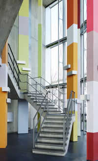 Low angle view of spiral staircase in building