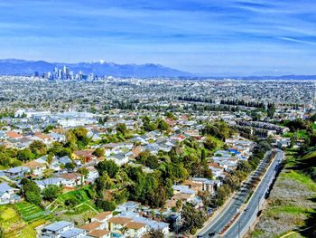 High angle view of townscape against sky