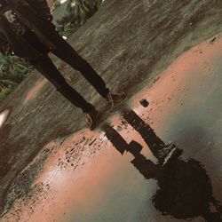 High angle view of puddle on beach