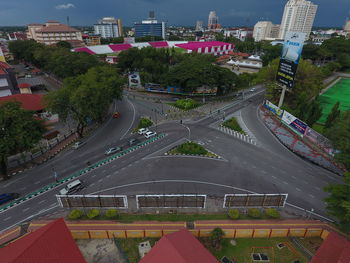 High angle view of buildings in city