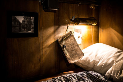 Close-up of bed in bedroom