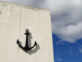 Anchor on white wall against sky