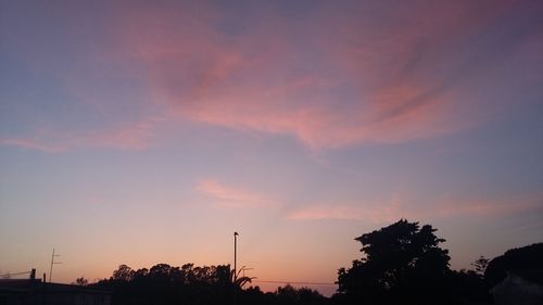 Low angle view of silhouette trees against sky during sunset