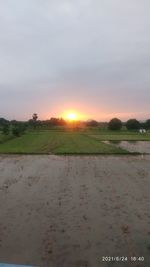 Scenic view of field against sky during sunset