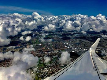 High angle view of cityscape and buildings against sky