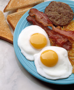 High angle view of breakfast served in plate