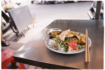 Close-up of food served on table in restaurant