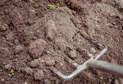 High angle view of mud on field