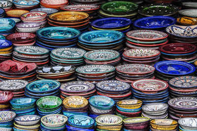 Full frame shot of crockery for sale in market