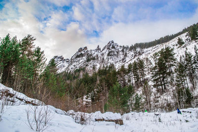 Scenic view of mountains against sky during winter