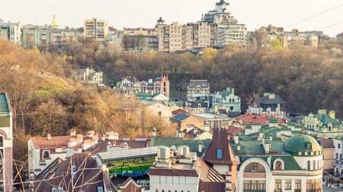 High angle view of buildings in city