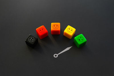 Close-up of dices on black background