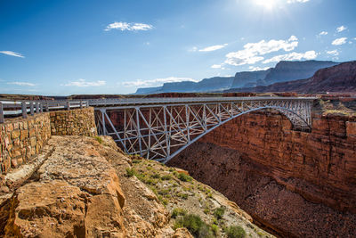 Bridge over mountain against sky