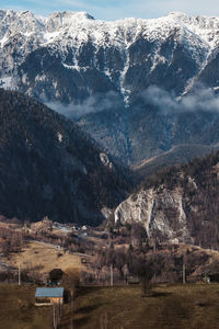 Mountain village and the mountains