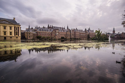 Reflection of buildings in lake