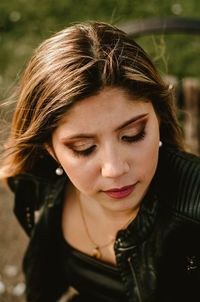Close-up portrait of a young woman
