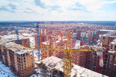 High angle view of cityscape against sky