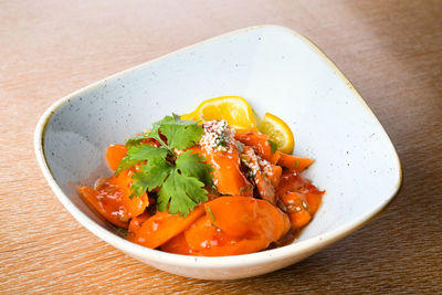 High angle view of meal served in bowl