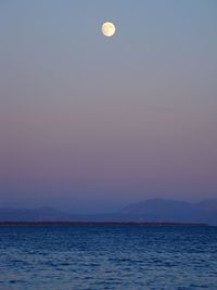 Scenic view of sea against clear sky at night