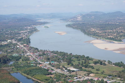 High angle view of townscape against sky