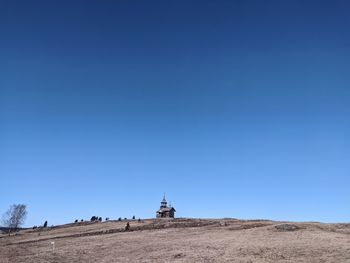 Panoramic view of land against clear blue sky