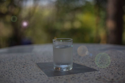 Close-up of water in glass on table