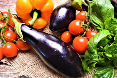 High angle view of tomatoes in container