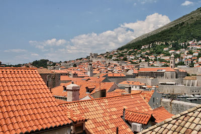 High angle view of townscape against sky