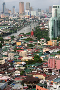 High angle view of buildings in city