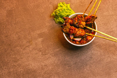 High angle view of food served in plate