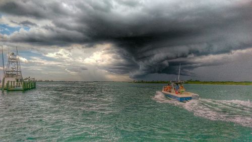 Scenic view of sea against cloudy sky