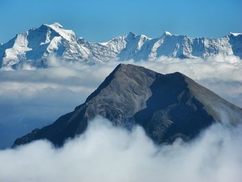 Scenic view of snowcapped mountains against sky