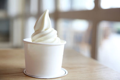 Close-up of ice cream on table