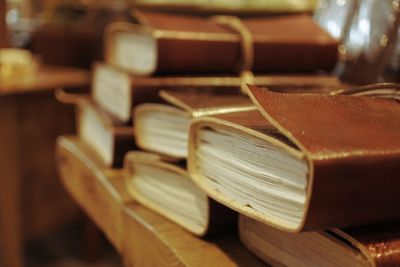 Close-up of books on table