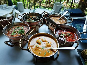 High angle view of food on table