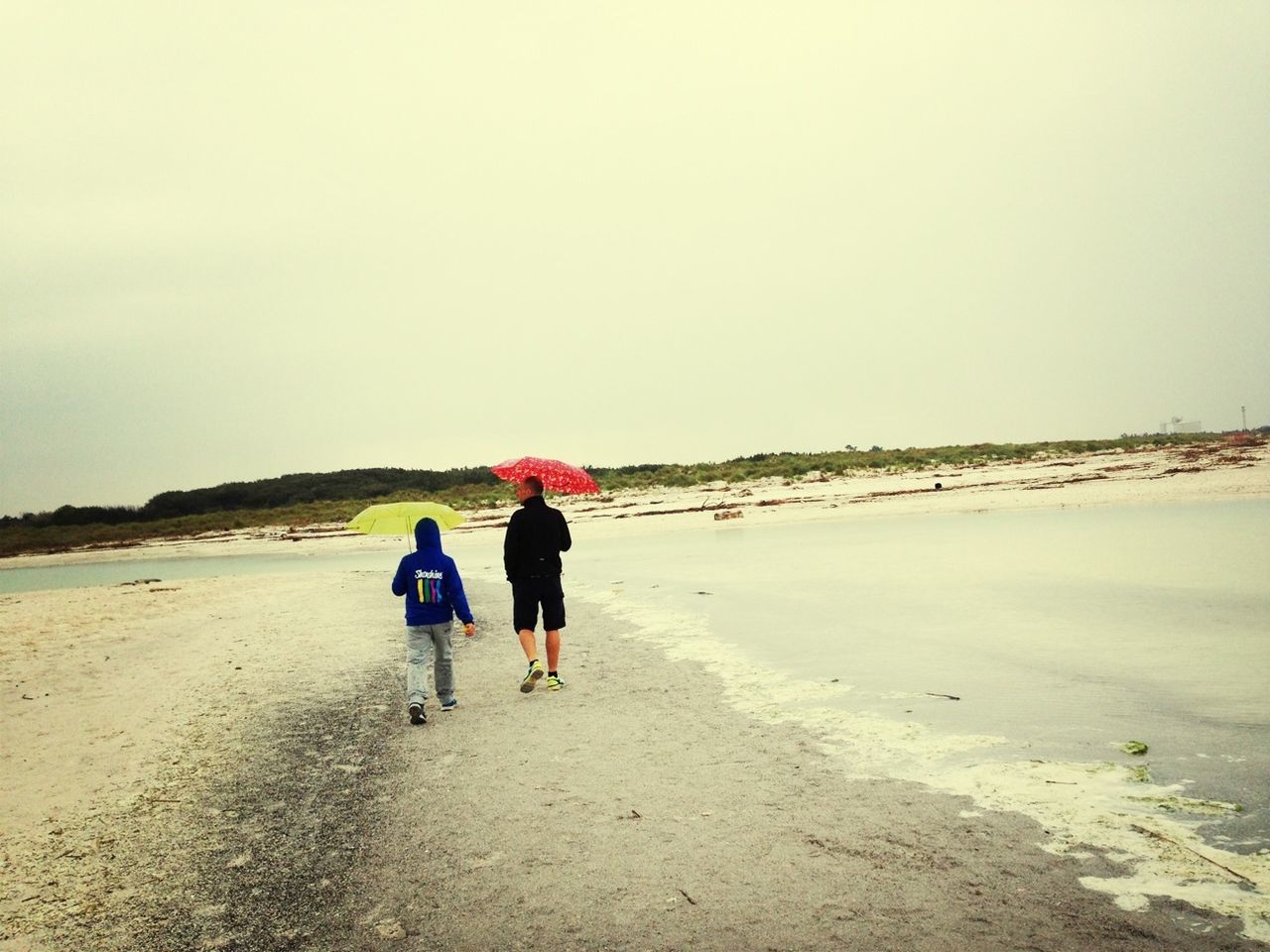 full length, beach, rear view, walking, lifestyles, sand, leisure activity, shore, togetherness, clear sky, men, bonding, sea, childhood, person, water, girls, boys