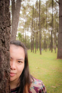 Portrait of woman in forest