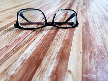 Close-up of eyeglasses on table